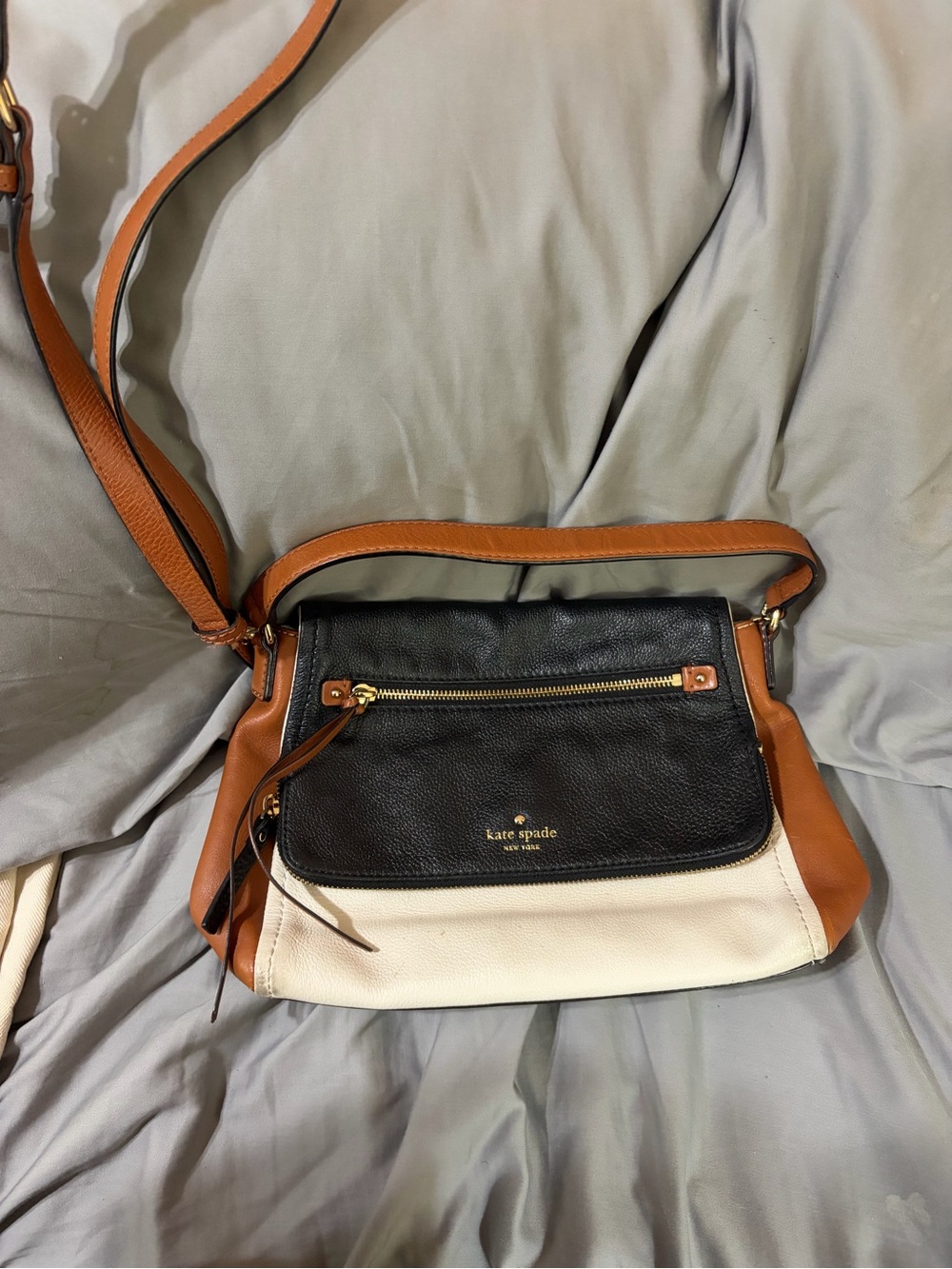 kate spade Black, Brown & Cream Leather Colorblock Crossbody